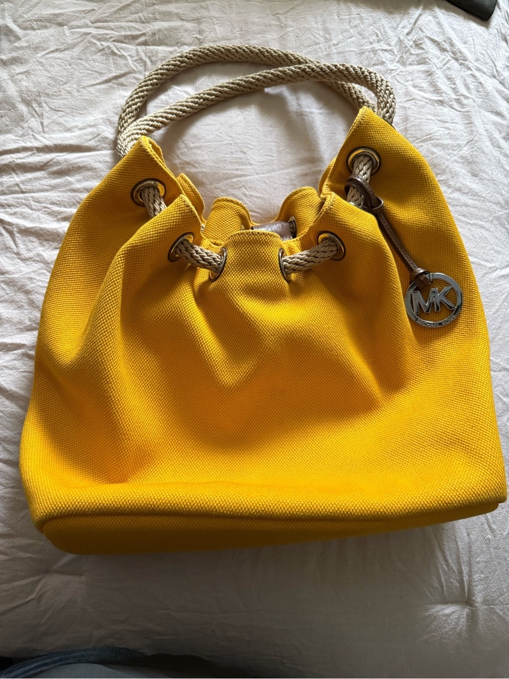 Michael Kors Bright Yellow Canvas Drawstring Shoulder Bag